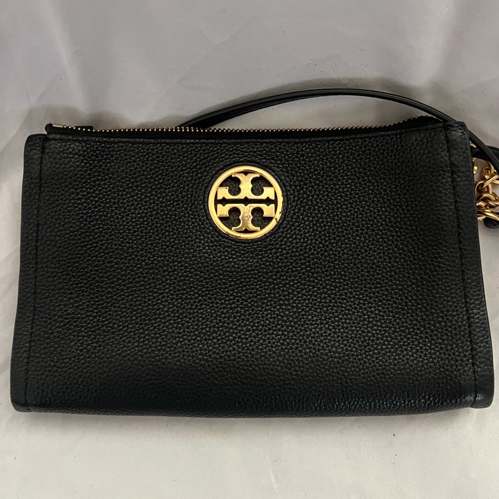 Tory Burch CARSON Black Leather Zip Top Crossbody Handbag Bag - Picture 2 of 13